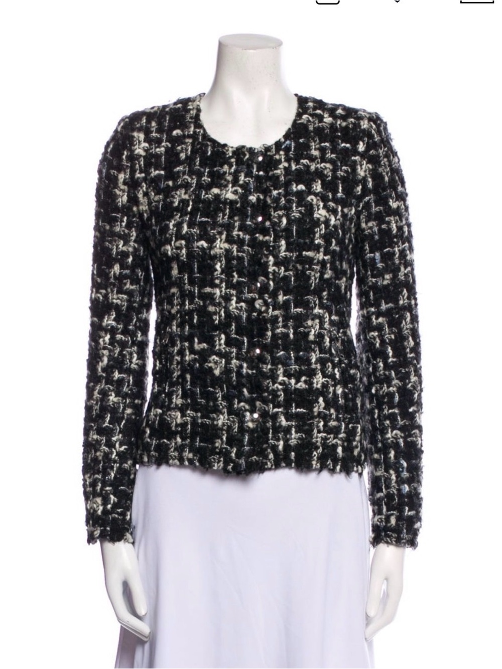 💎 IRO 💎 Black and White Tweed Boucle Jacket - Women's Collarless Blazer S 36